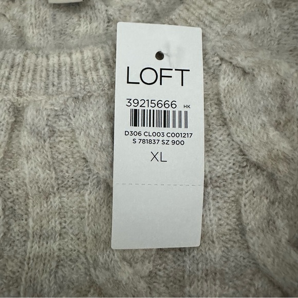 LOFT Heathered Wide Sleeve Cable Sweater in Silver Sand Heather Size XL NWT - Picture 5 of 7
